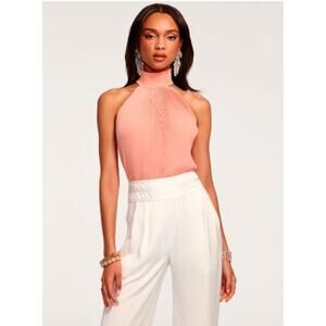 NWT 295 Ramy Brook Arthur Pleated Mock Turtleneck Sleeveless Top XXL Deco Rose